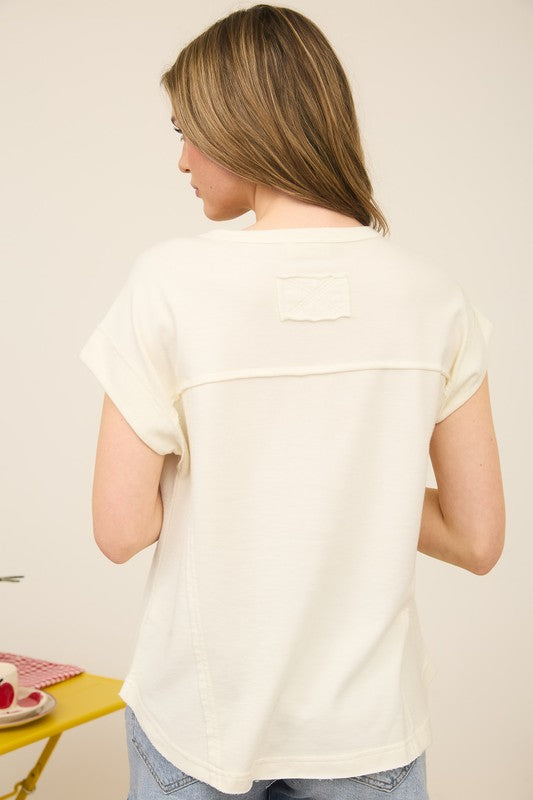 Short Sleeve Henley Top-Ivory