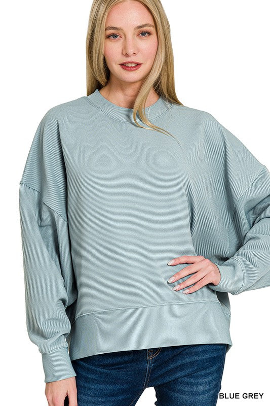 Ribbed Balloon Sleeve Pullover