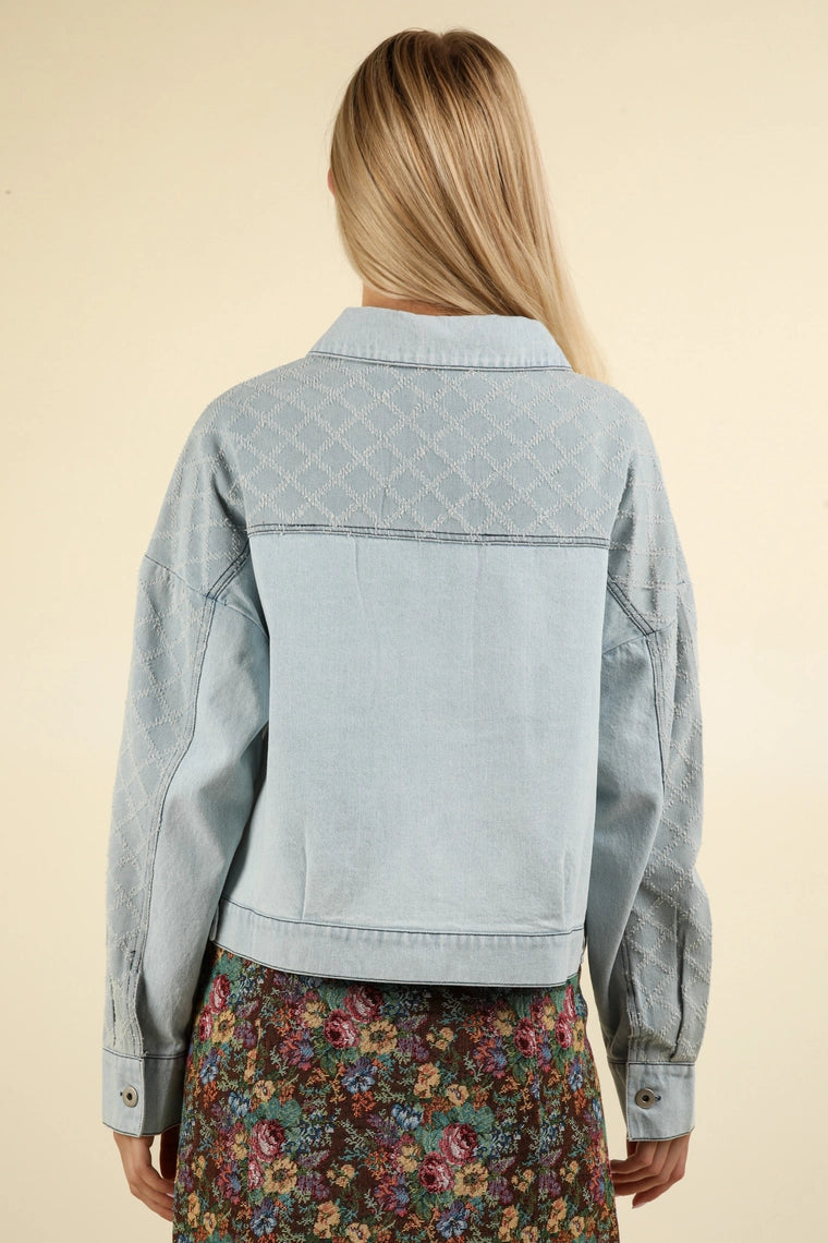 Contrast Denim Jacket-Indigo