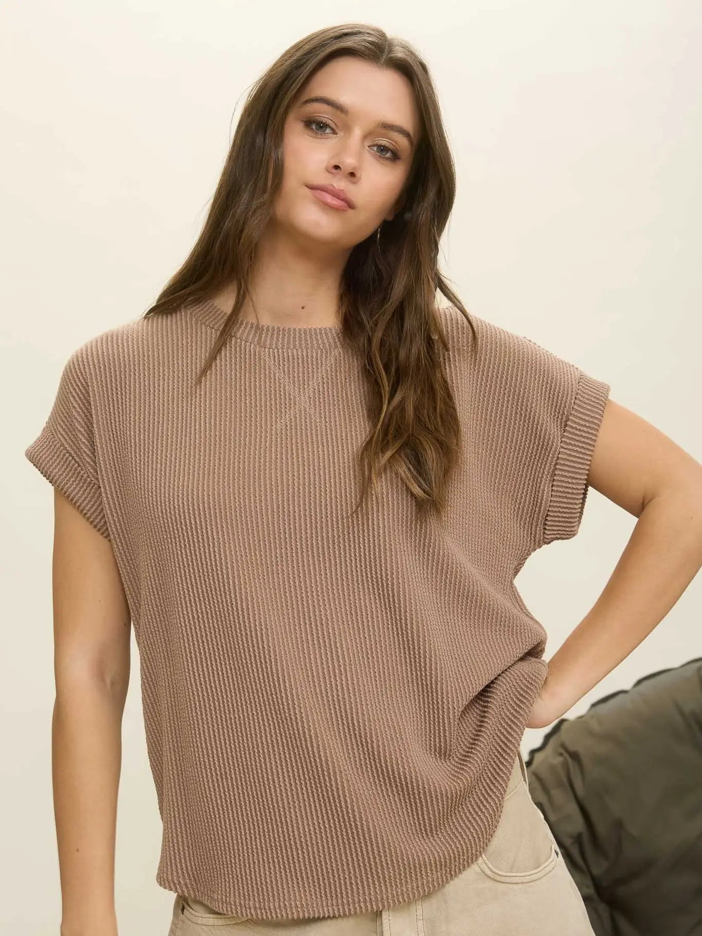 Ribbed Cuff Sleeve Top