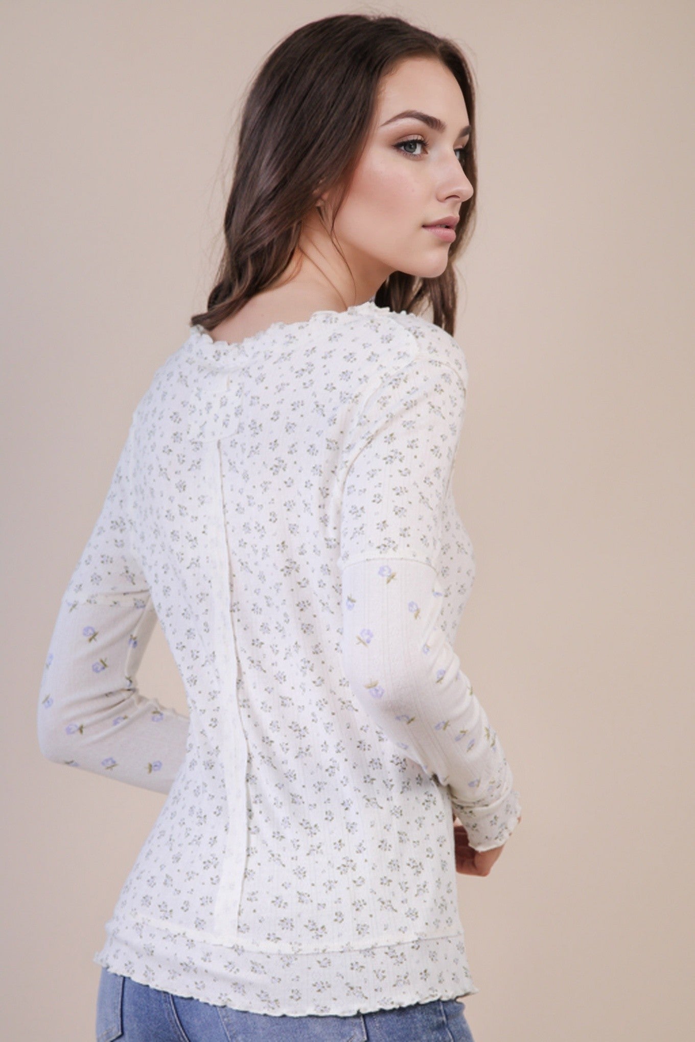 Floral Print Lettuce Hem Top