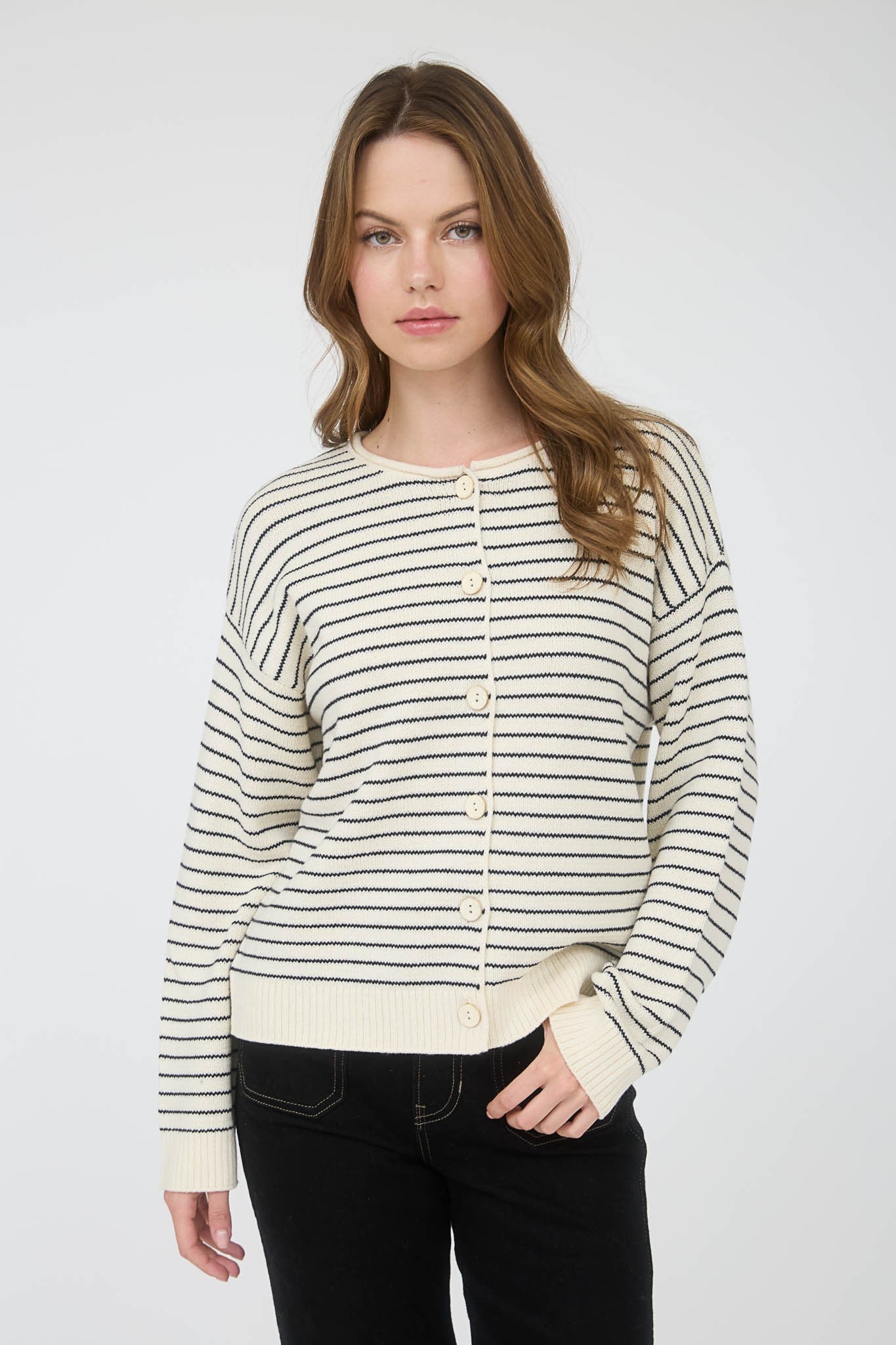 Stripe Button Knit Cardigan