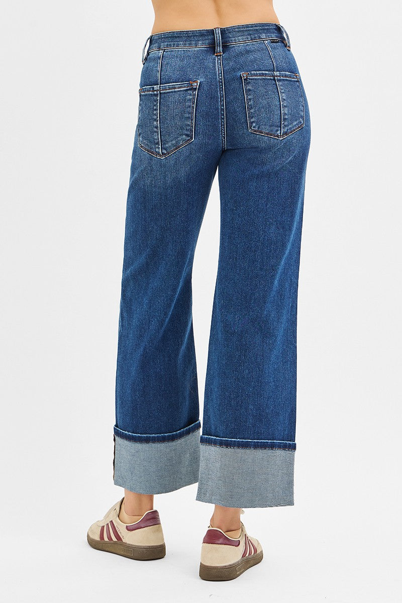 Cuffed Straight Wide Risen Jeans