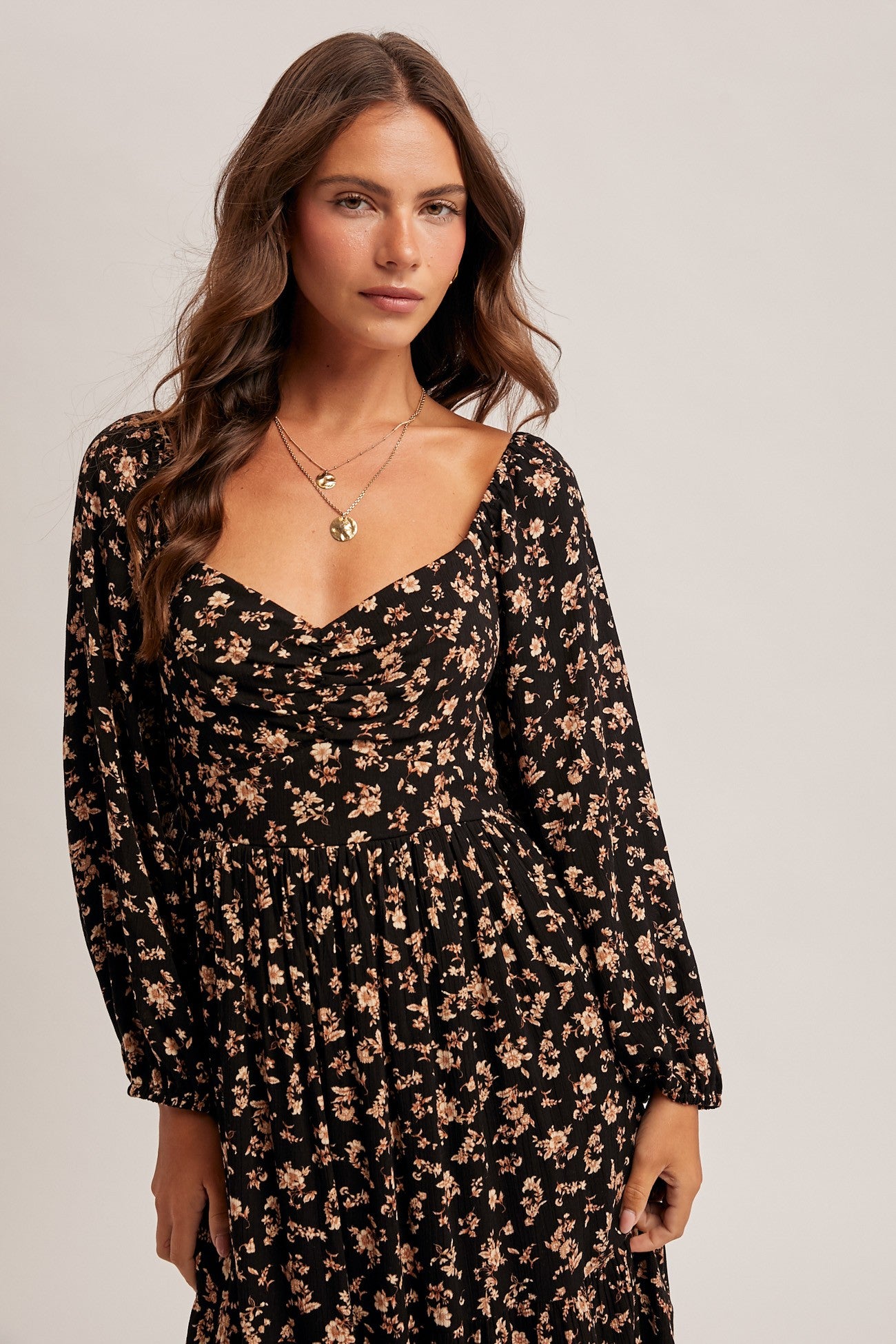 Balloon Sleeve Floral Midi Dress