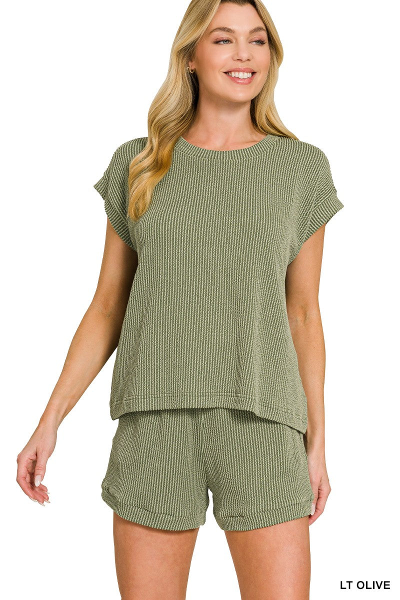 Rib Cap Sleeve and Shorts Set