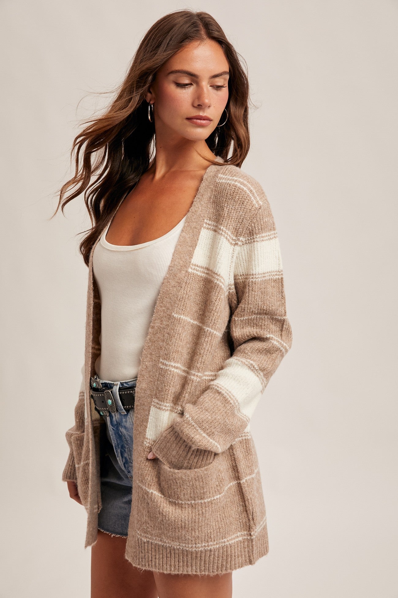 Striped Open Sweater Cardigan