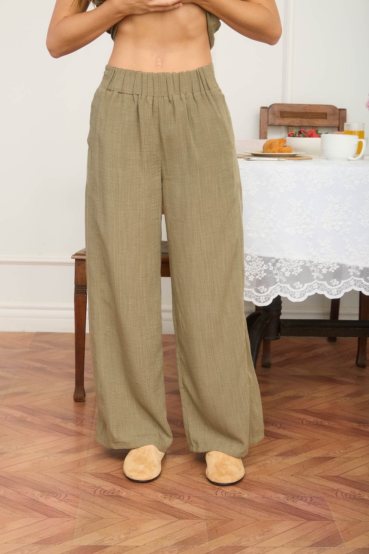 Elastic Waist Wide Lounge Pants