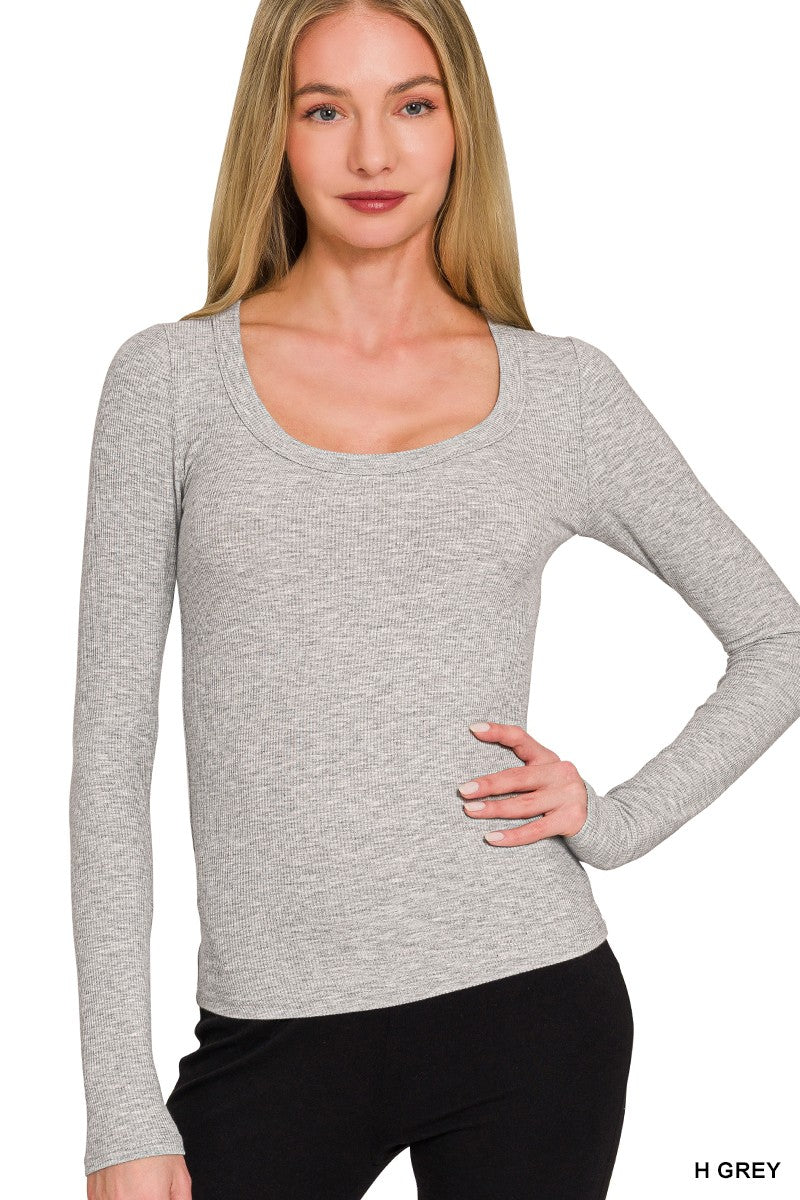 Ribbed Boat Neck Long Sleeve