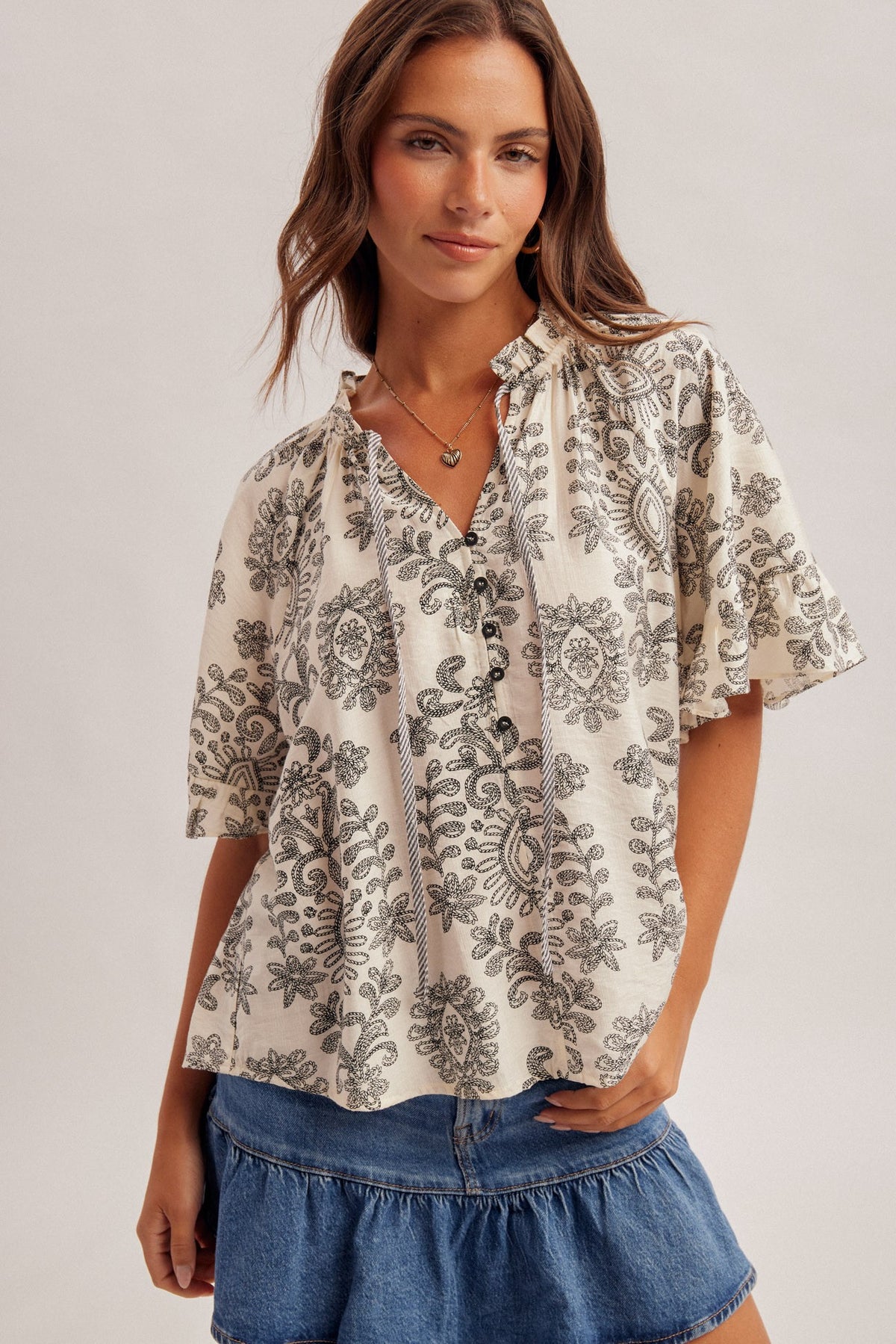 Bohemian Print Flutter Sleeve Top