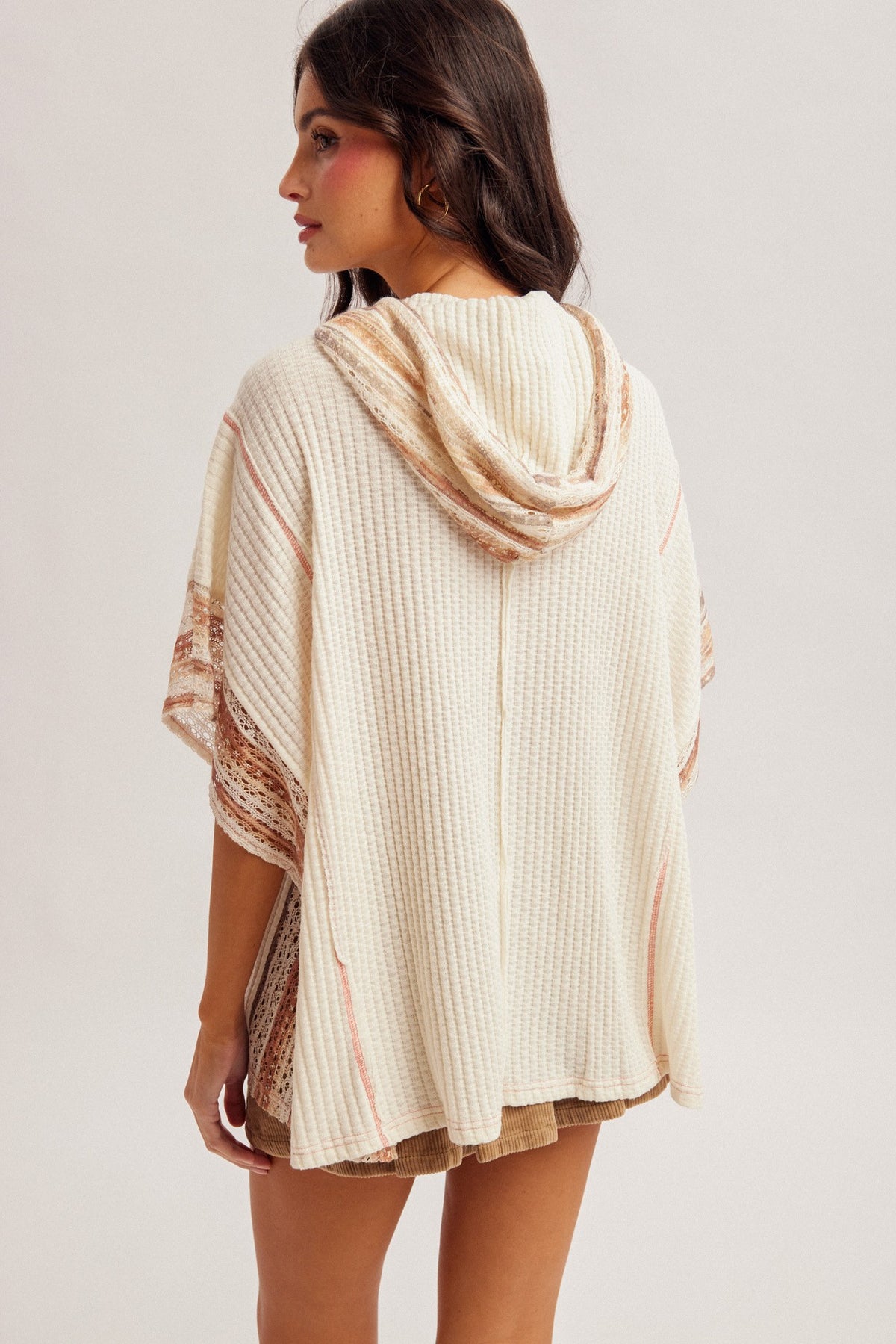 Lace Mixed Poncho Hoodie Top
