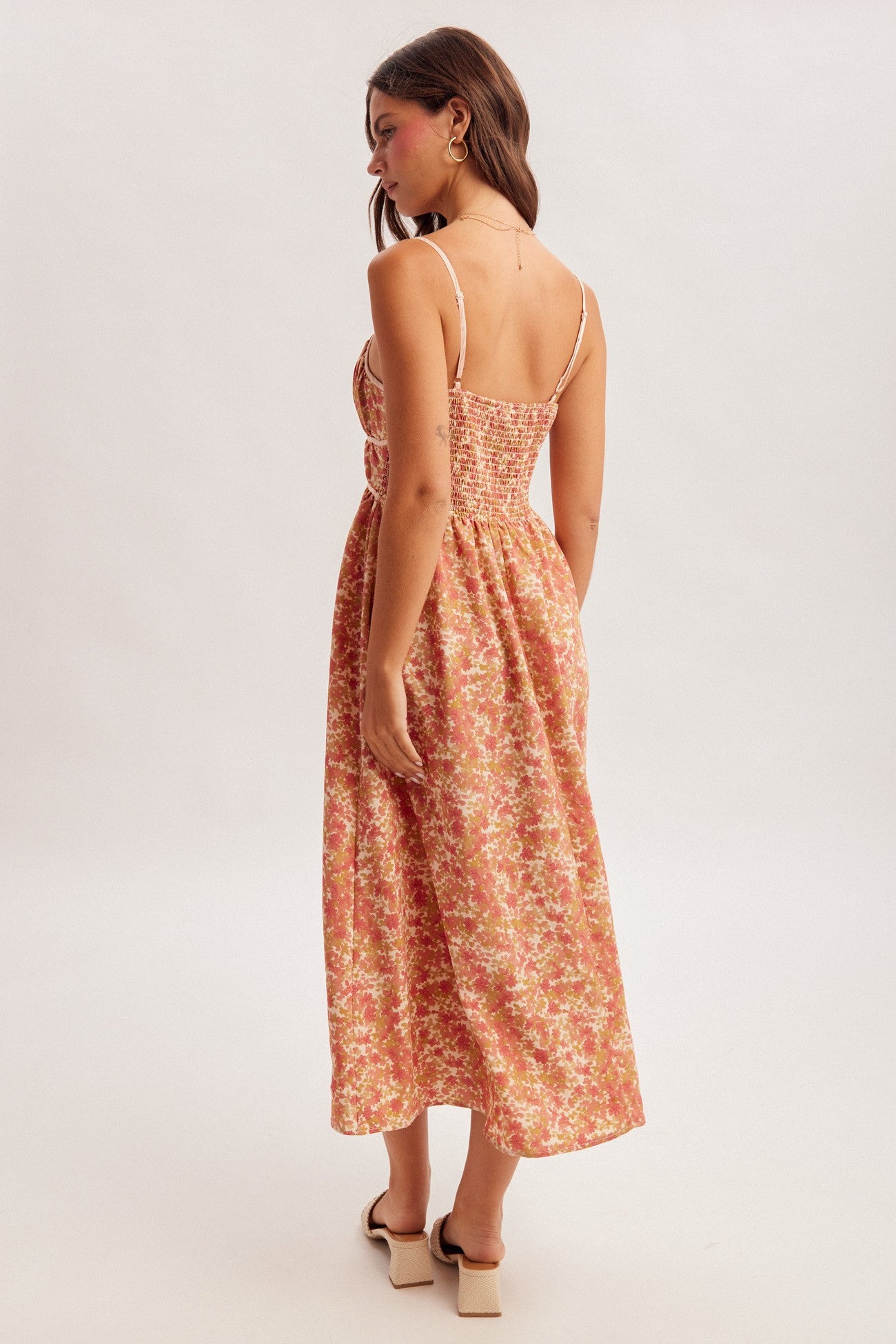 Floral Print Contrast Binding Midi Dress