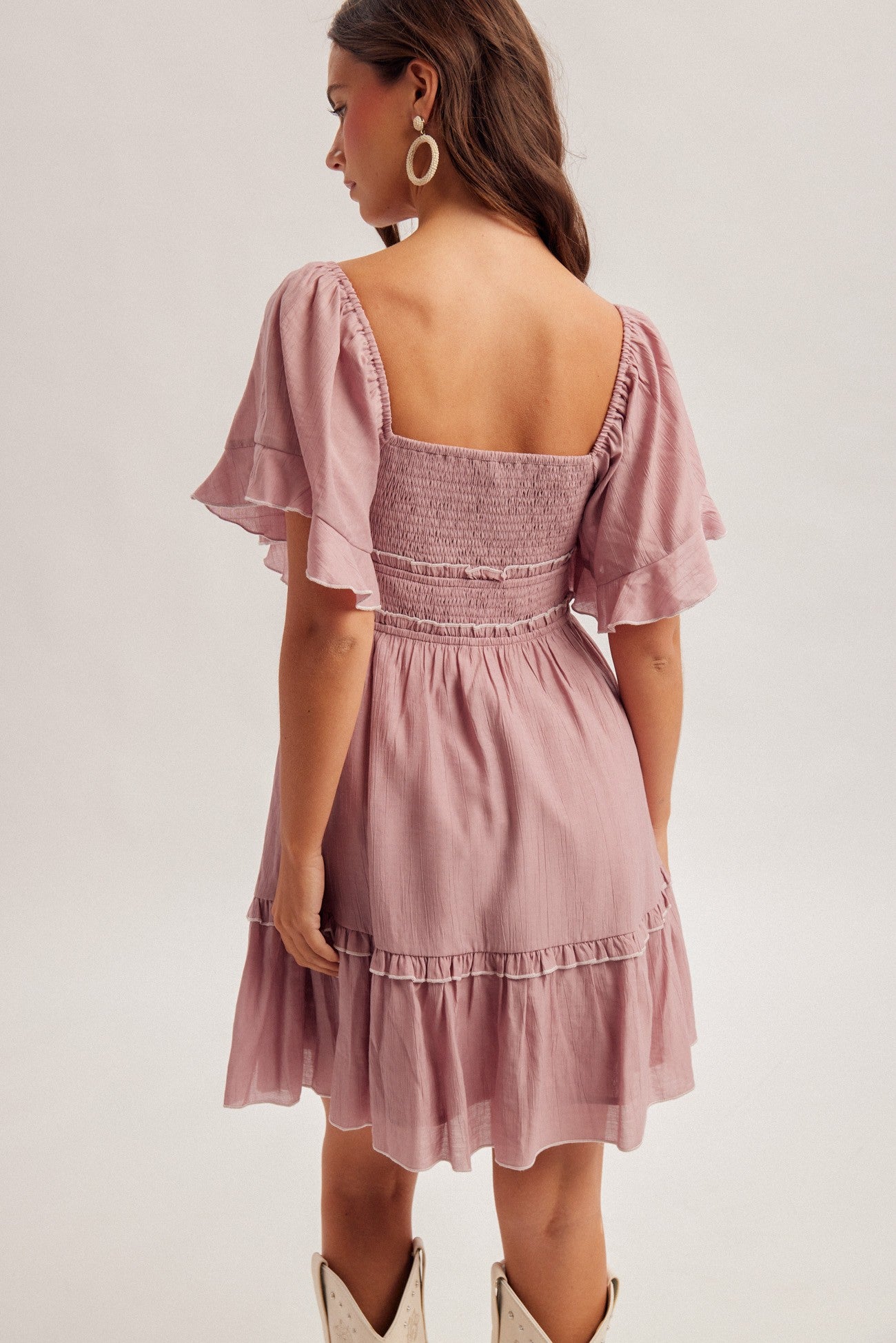 Square Neck Flutter Sleeve Dress
