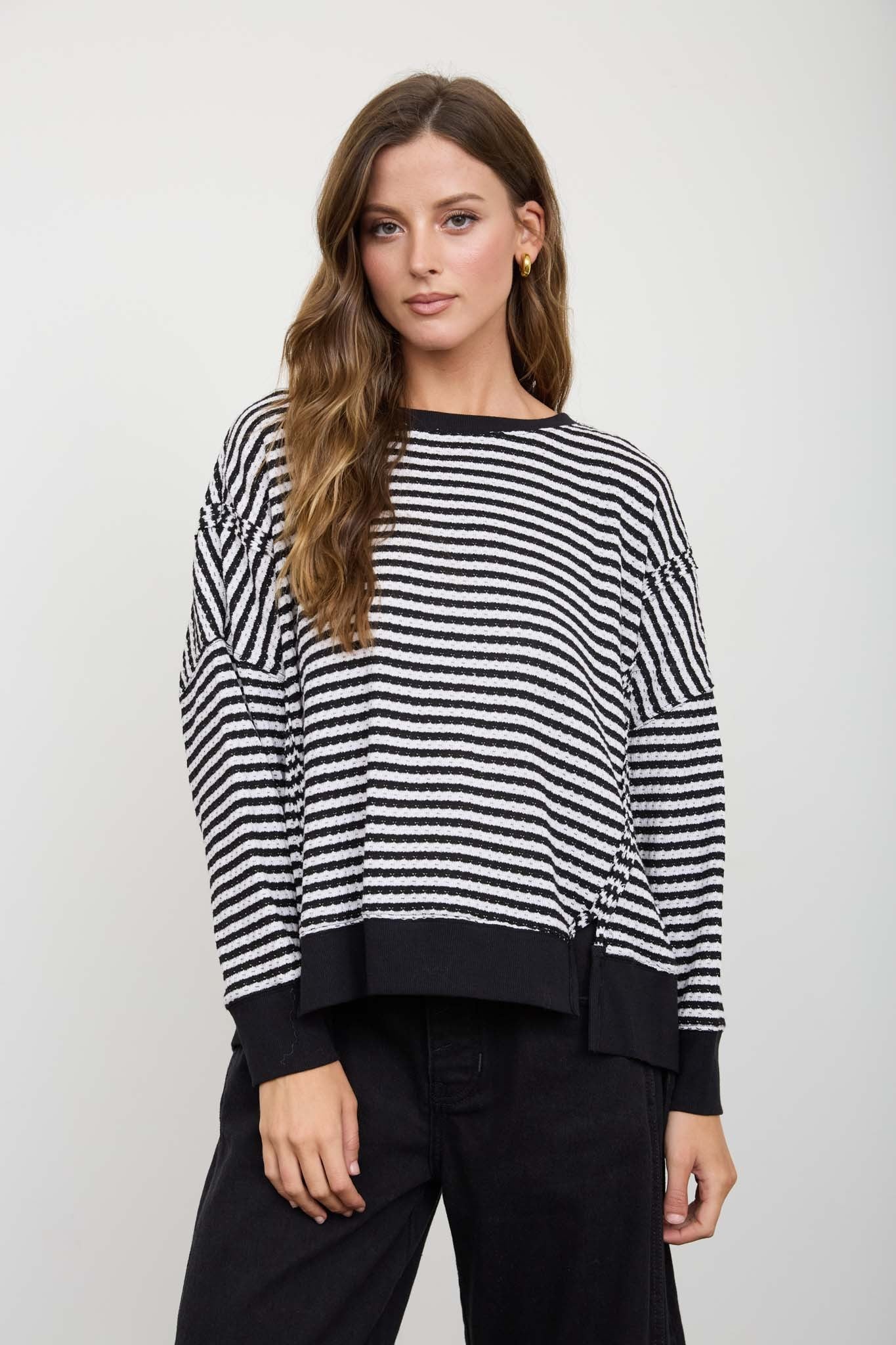Stripe Exposed Seam Long Sleeve