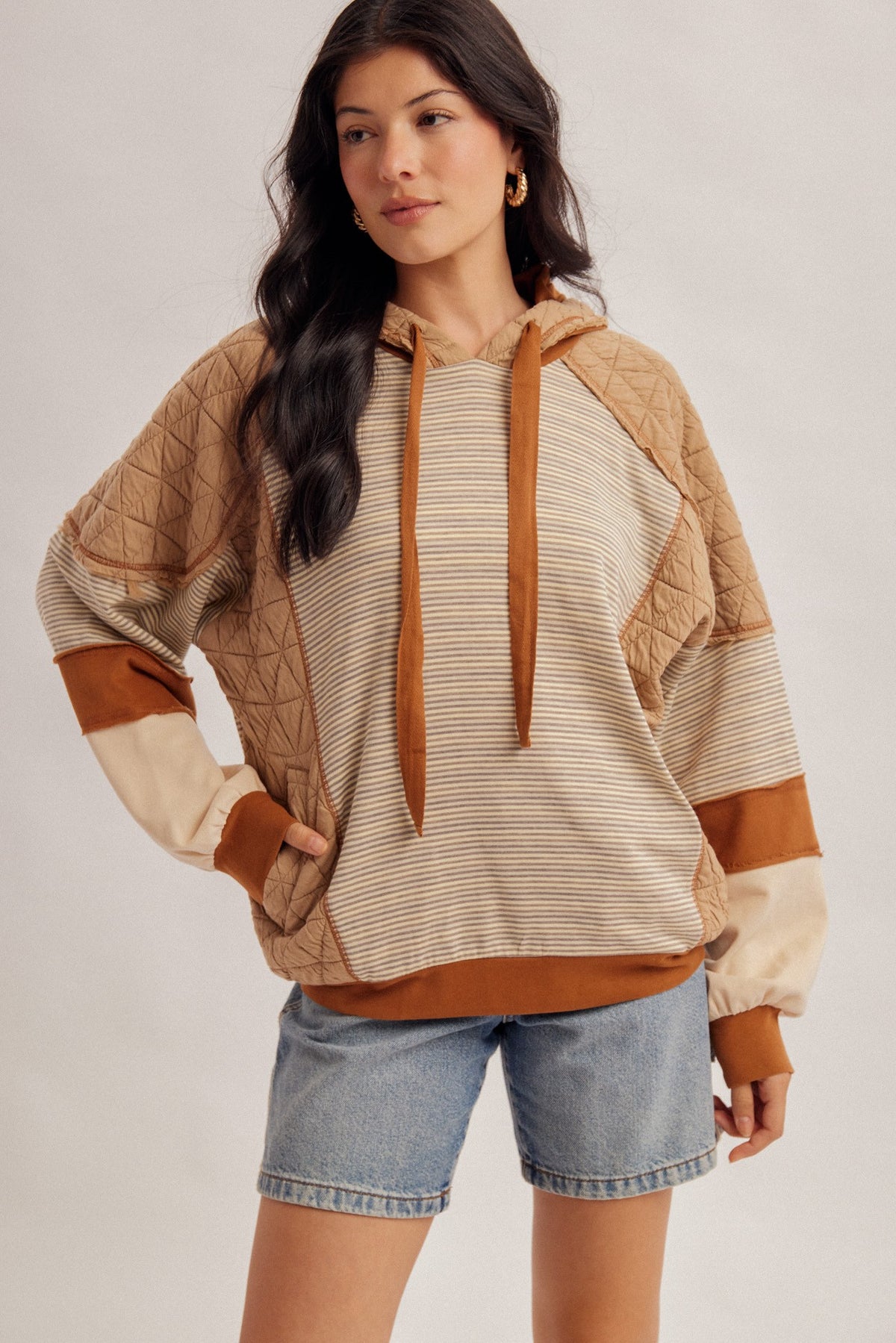 Colorblock Stripe and Quilted Mix Hoodie