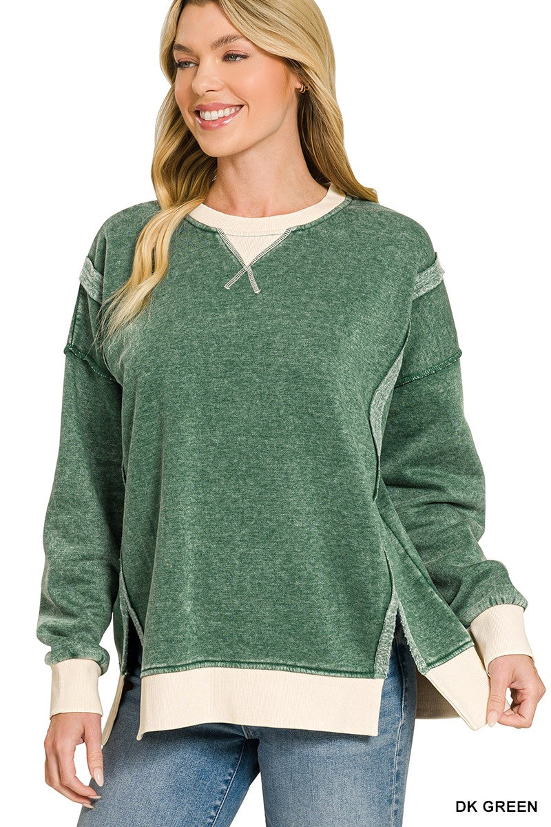 Fleece Contrast Trim Pullover