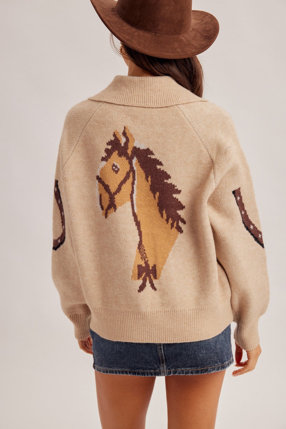 Horse Button Down Sweater Cardigan
