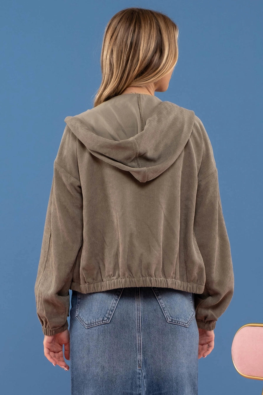 Corduroy Zip Up Jacket-Olive