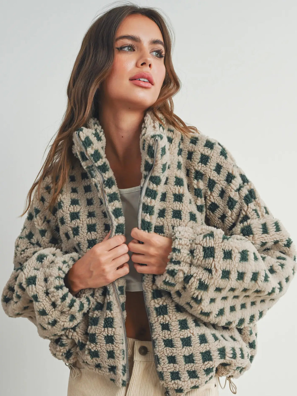 Brick Check Sherpa Fleece Jacket