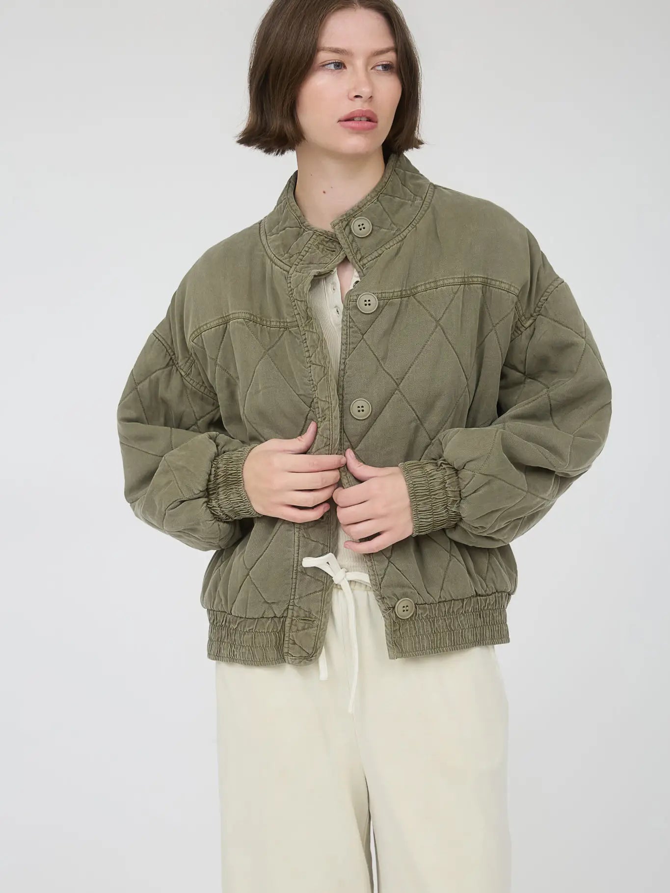 Washed Quilted Button Down Jacket
