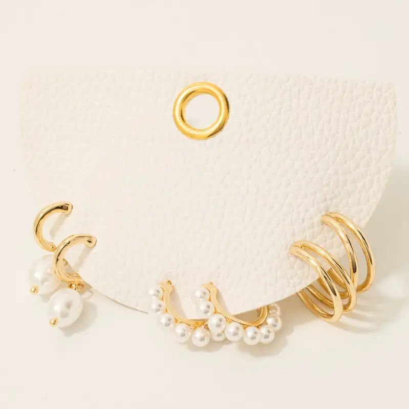 Mixed Pearl and Charm Hoop Set