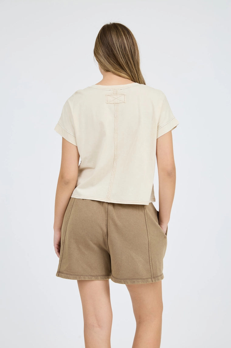 Back Seam Short Sleeve Top- Khaki