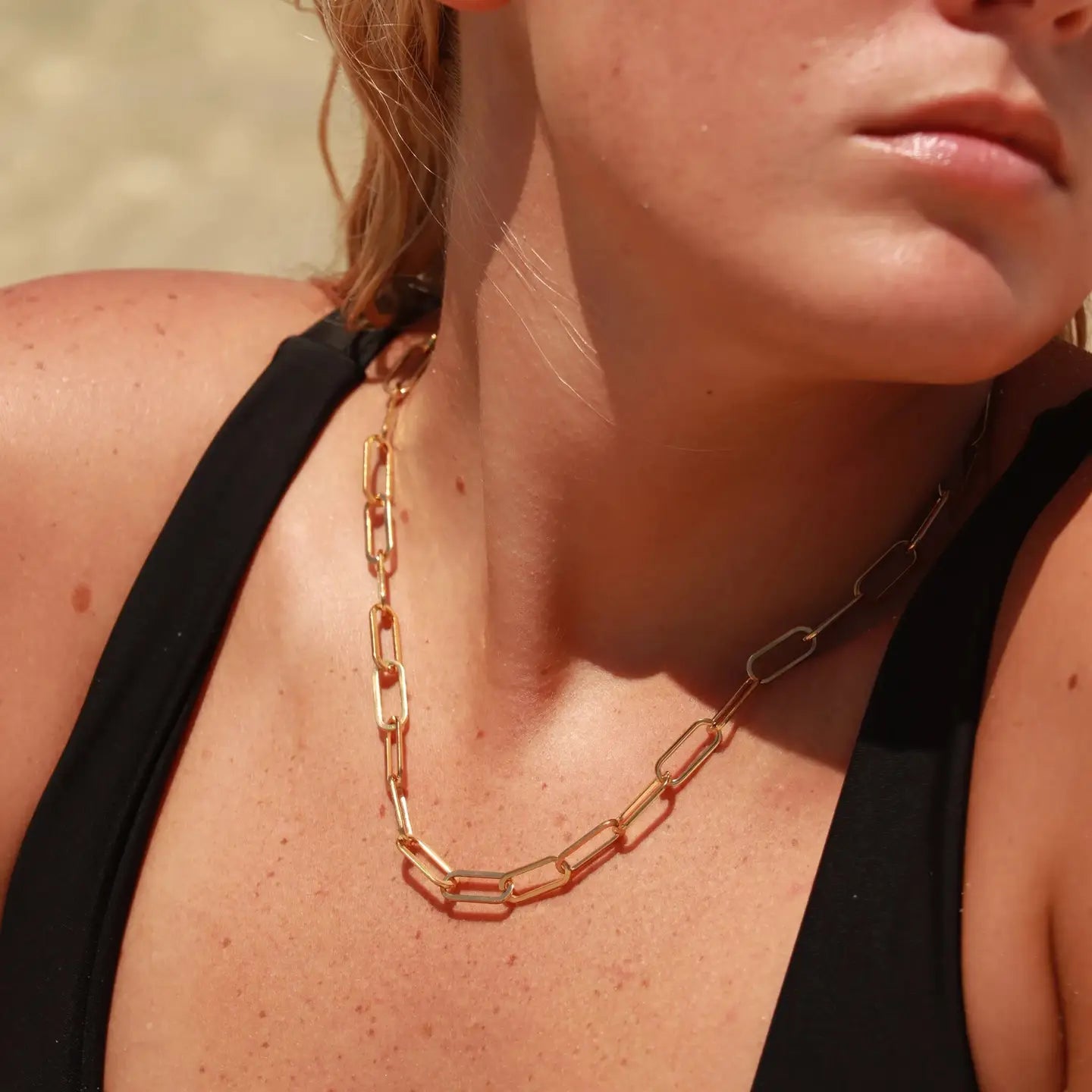 Paperclip Chain Necklace-Gold