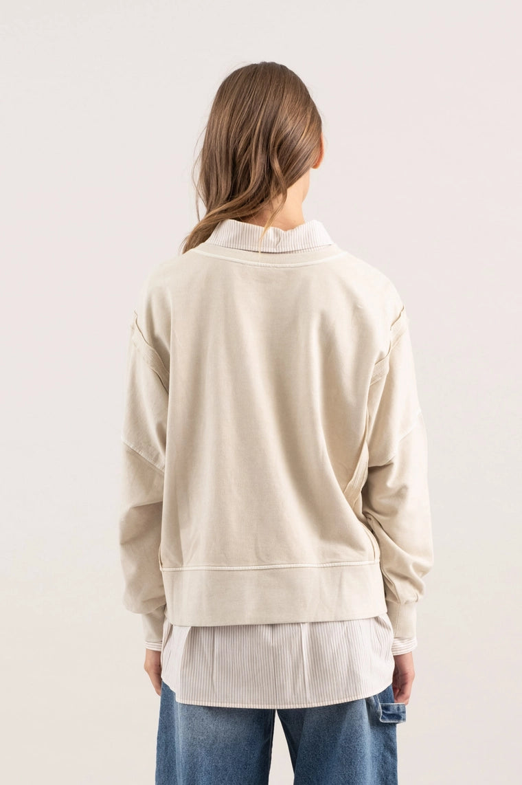 Crewneck Long Sleeve Top-Oatmeal