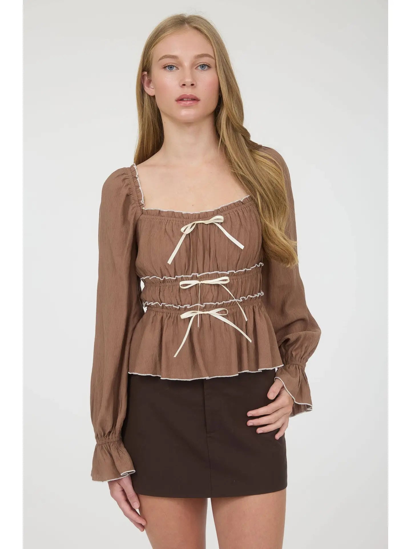 Bow Ruffle Sleeve Blouse