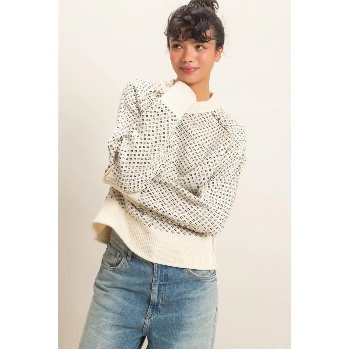 Patterned Mock Neck Sweater