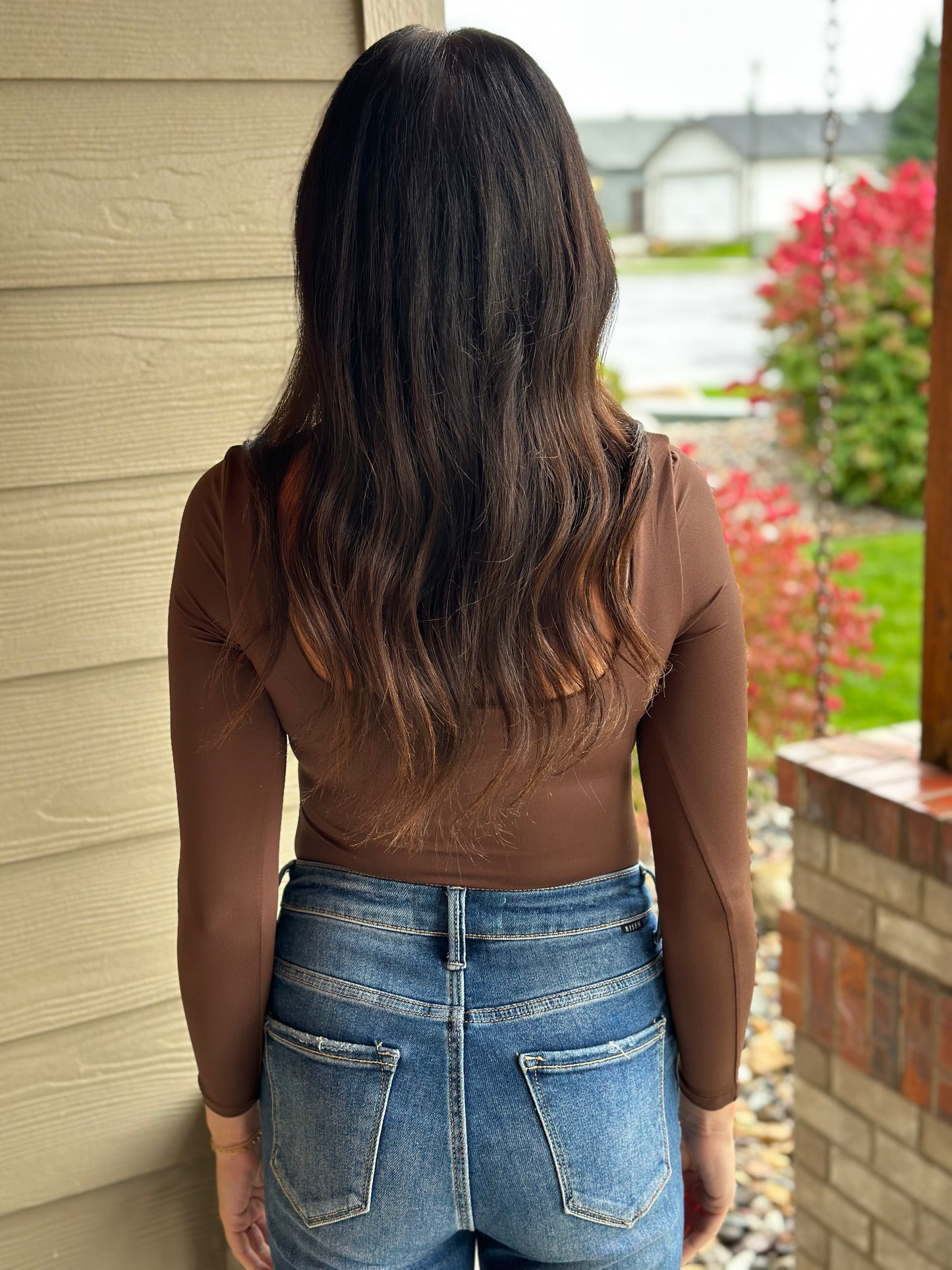 Square Neck Bodysuit-Brown