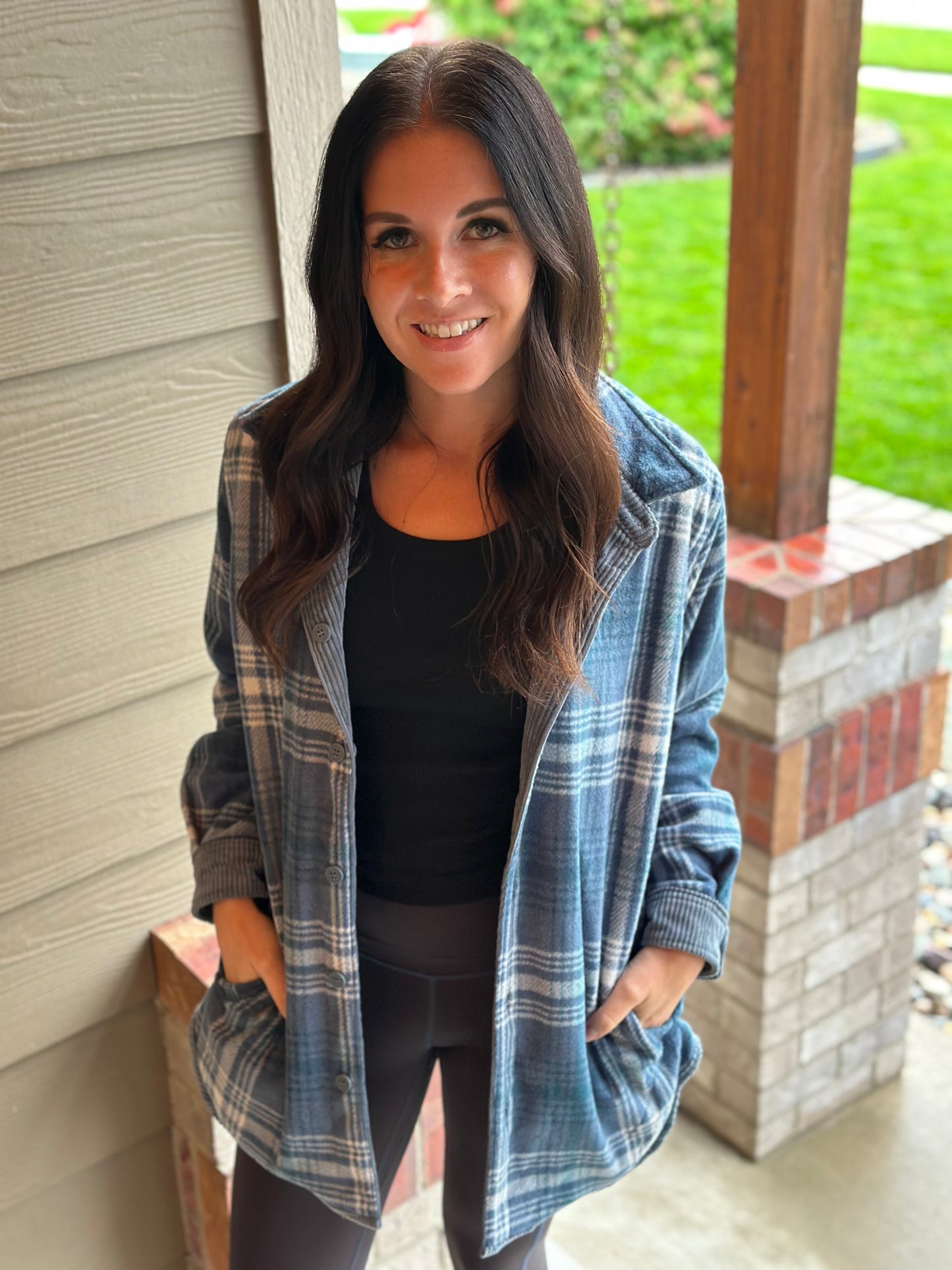 Reversible Plaid Jacket-Steel Blue