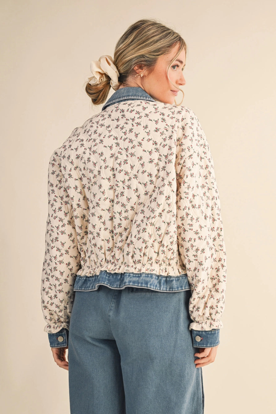 Floral Quilted Denim Contrast Jacket