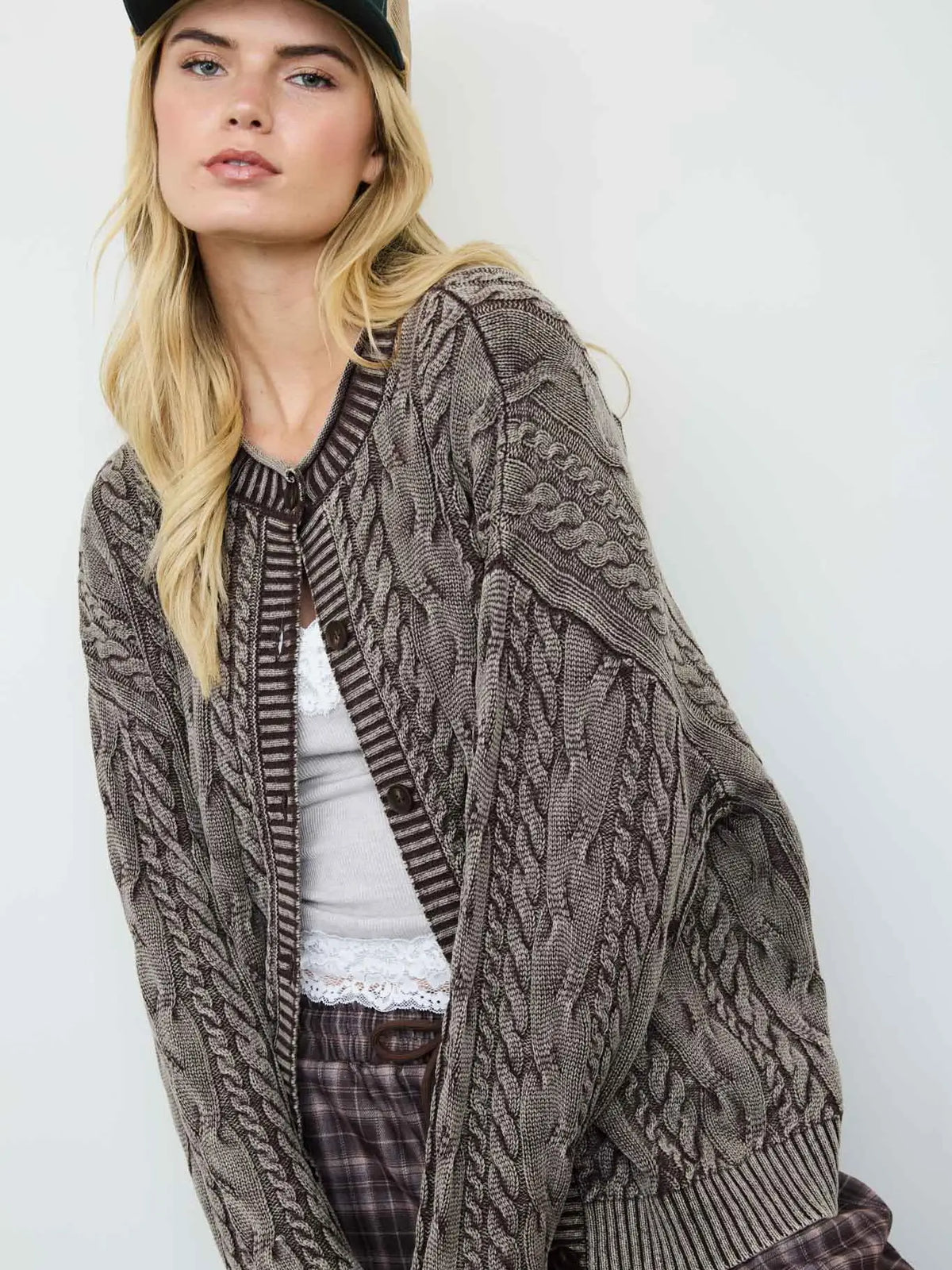 Washed Pattern Knit Cardigan