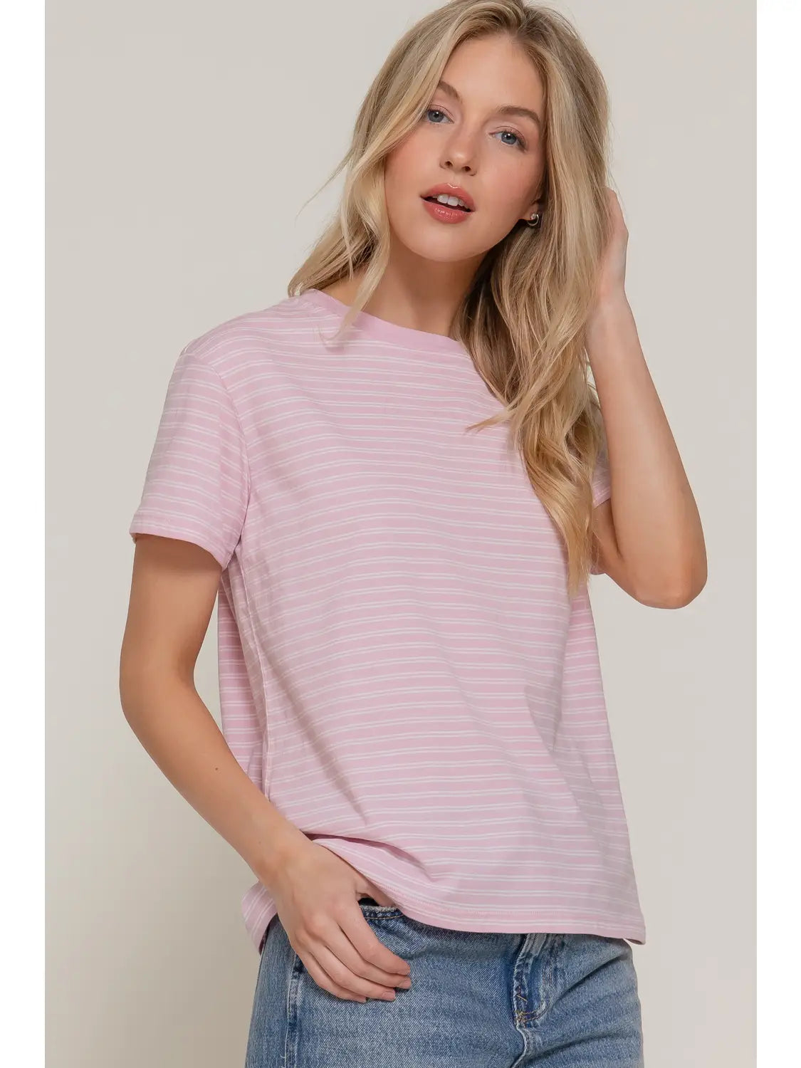 Short Sleeve Stripe Round Neck Top