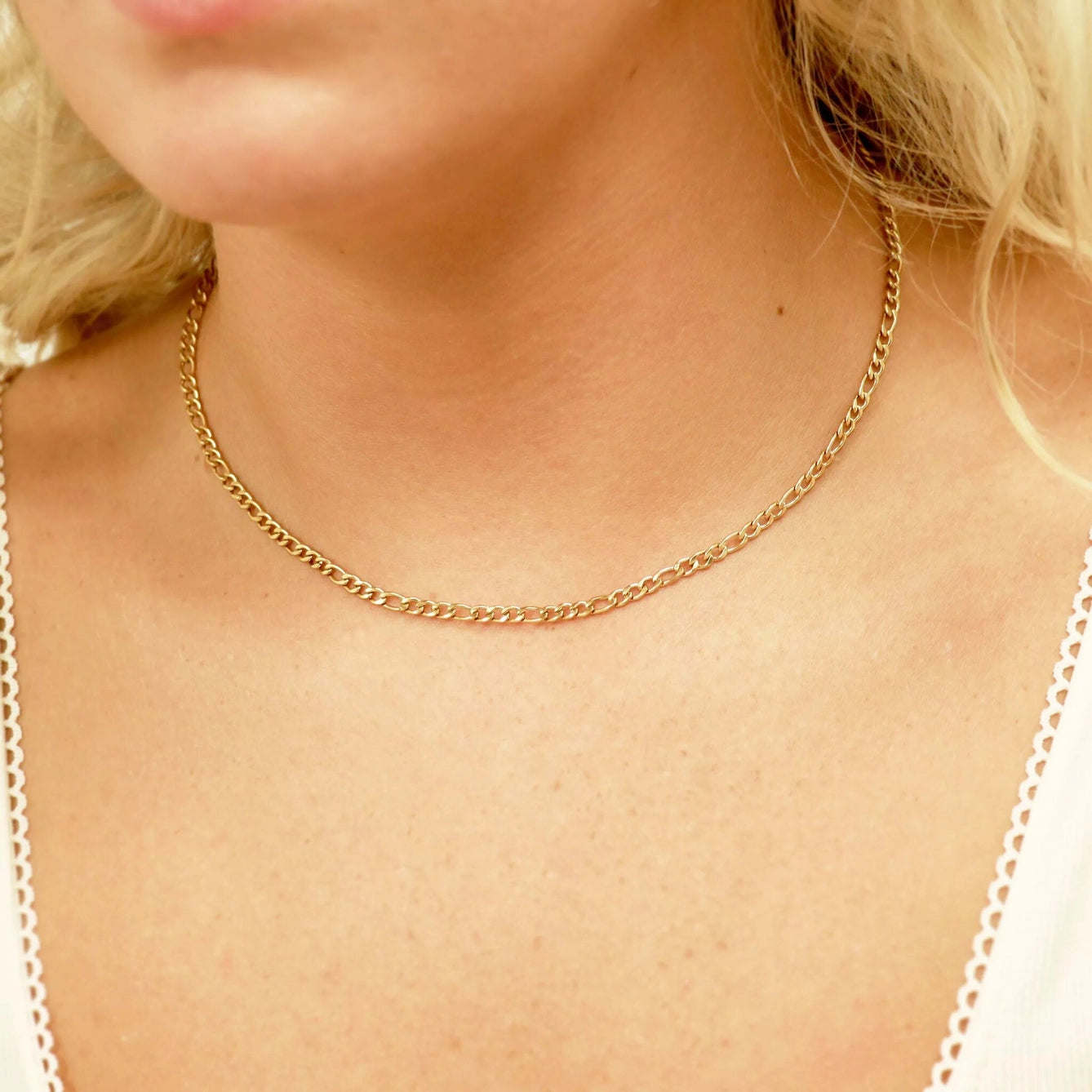 Figaro Chain Necklace-Gold