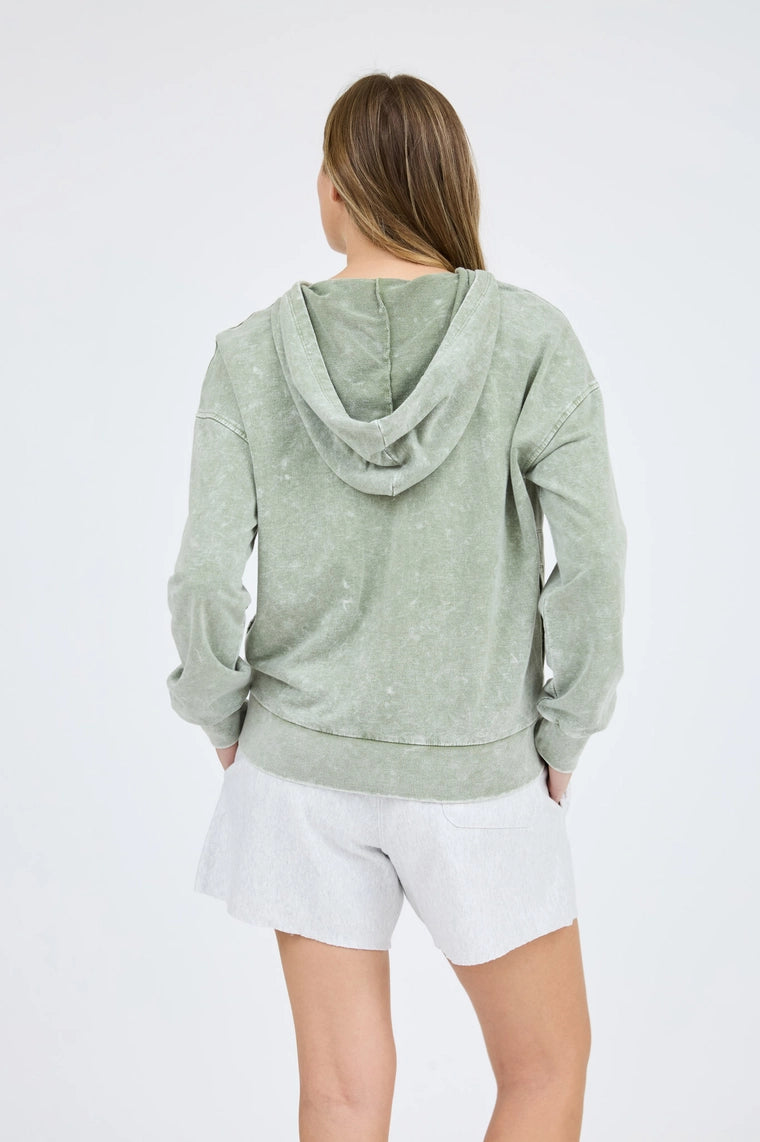 Hooded Henley Top-Olive