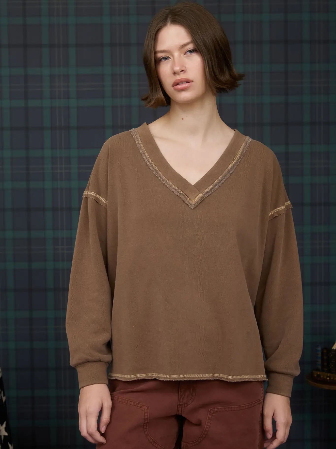 Reverse Stitch Long Sleeve Knit Top