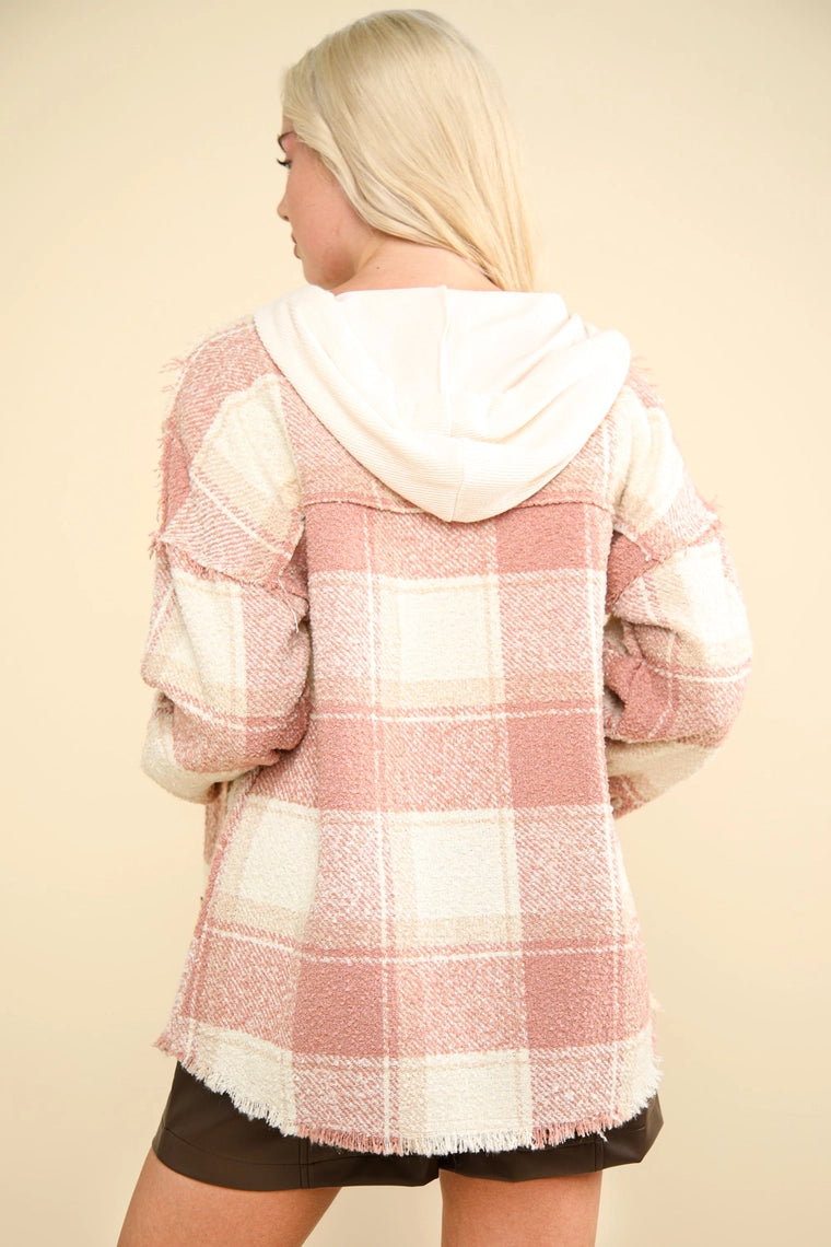 Blush Plaid Hoodie Shacket