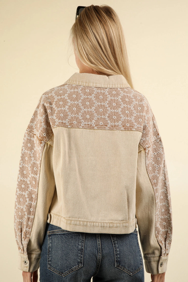 Contrast Denim Jacket-Taupe