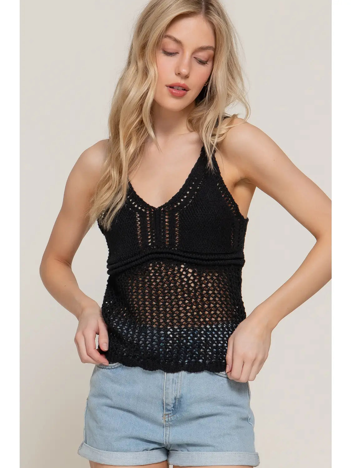 Crochet Spring Sweater-Black