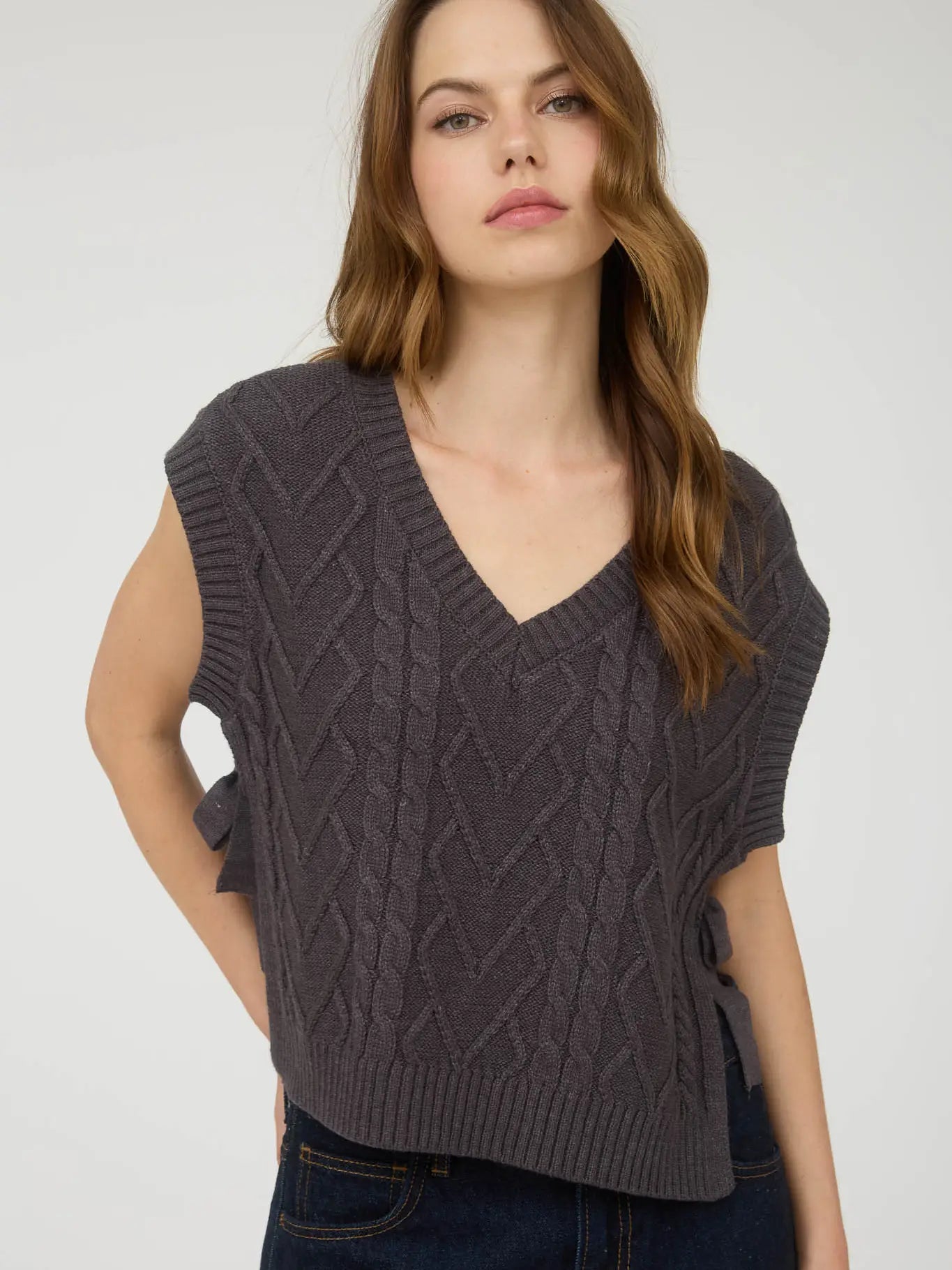 Cable Knit Side Tie Sweater Vest