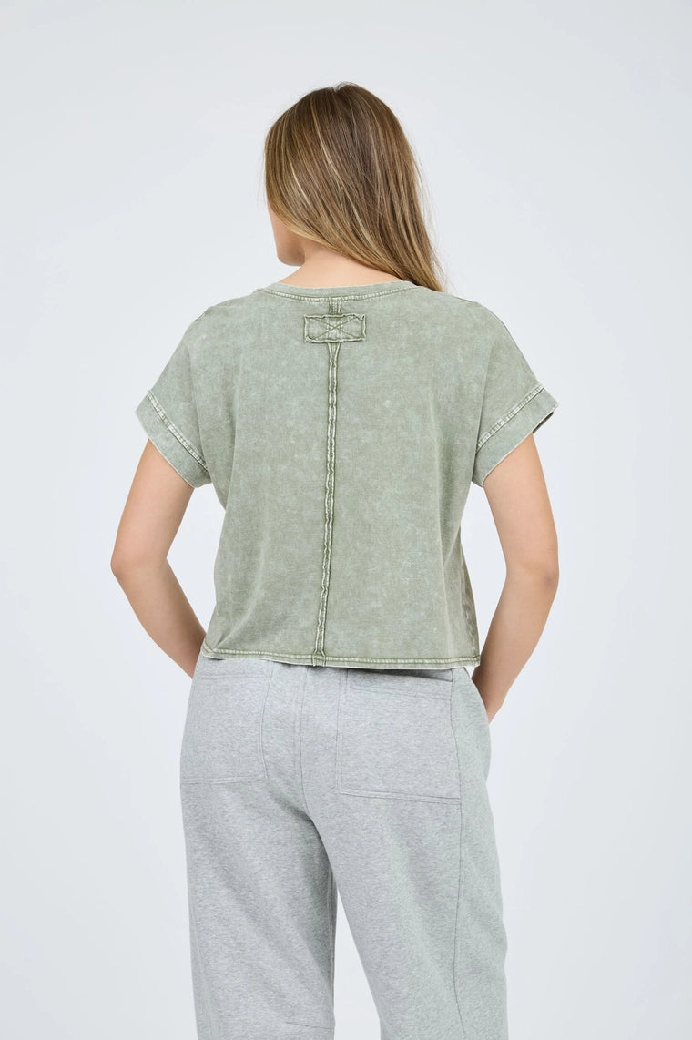 Back Seam Short Sleeve Top-Olive