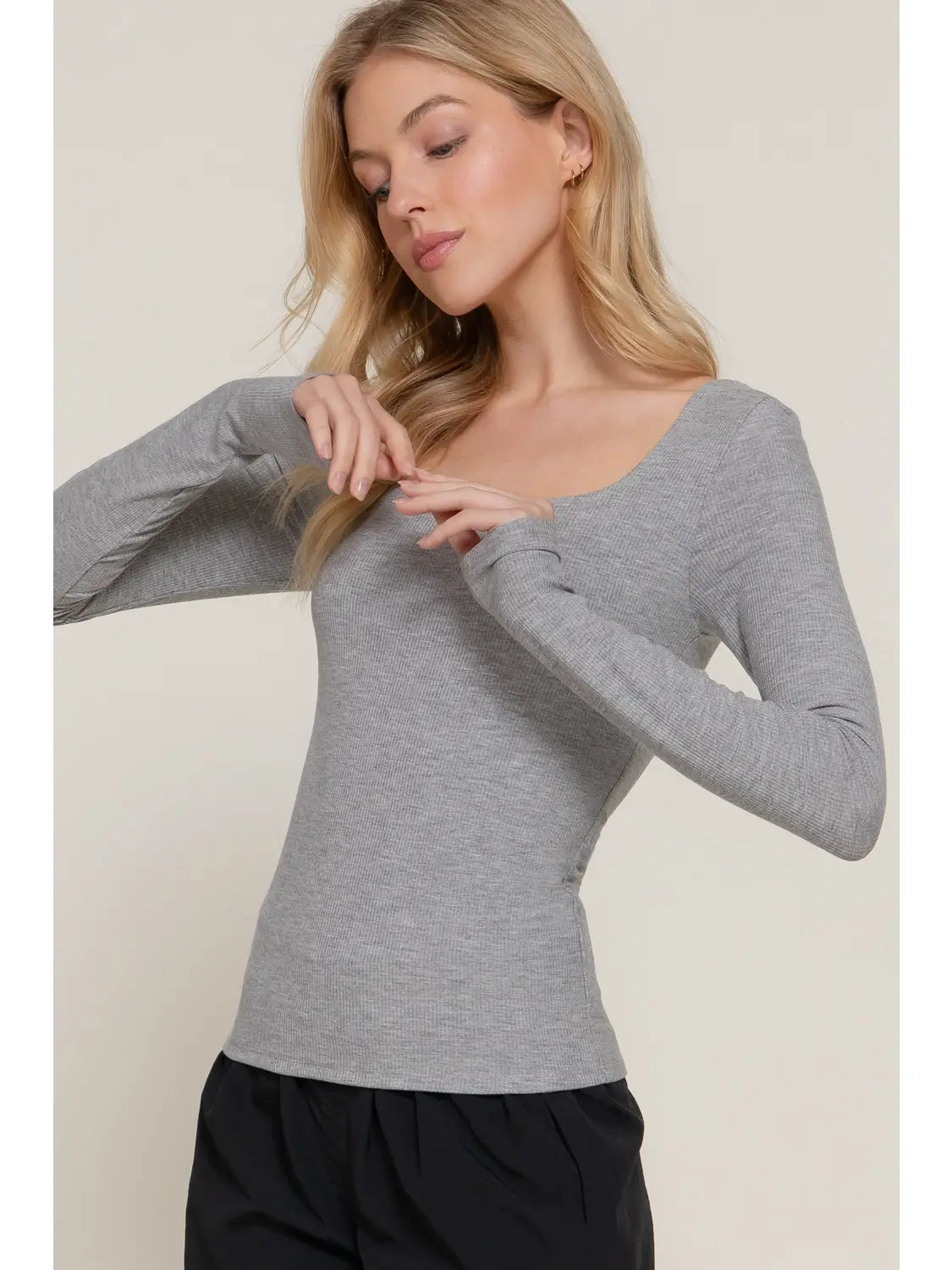 Long Sleeve Square Neck Ribbed Top