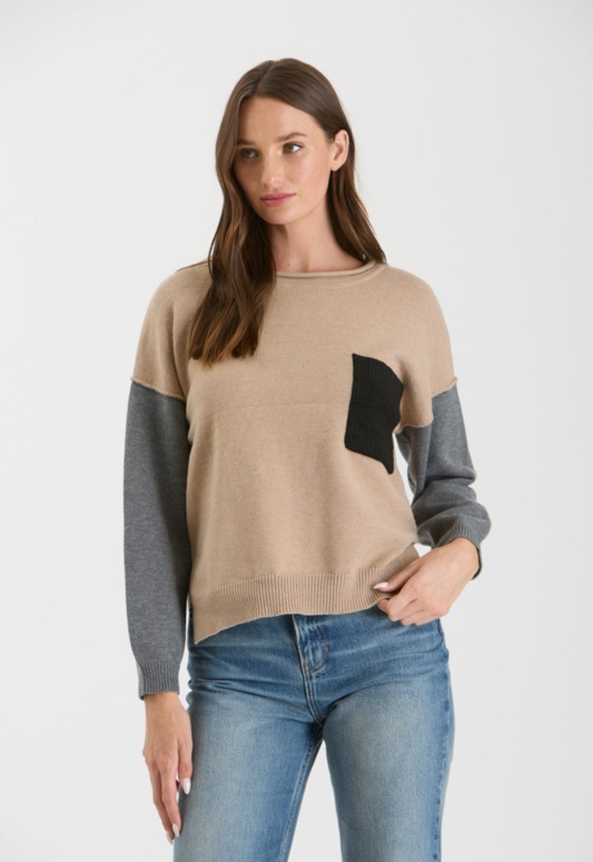 Colorblock Long Sleeve Knit Sweater
