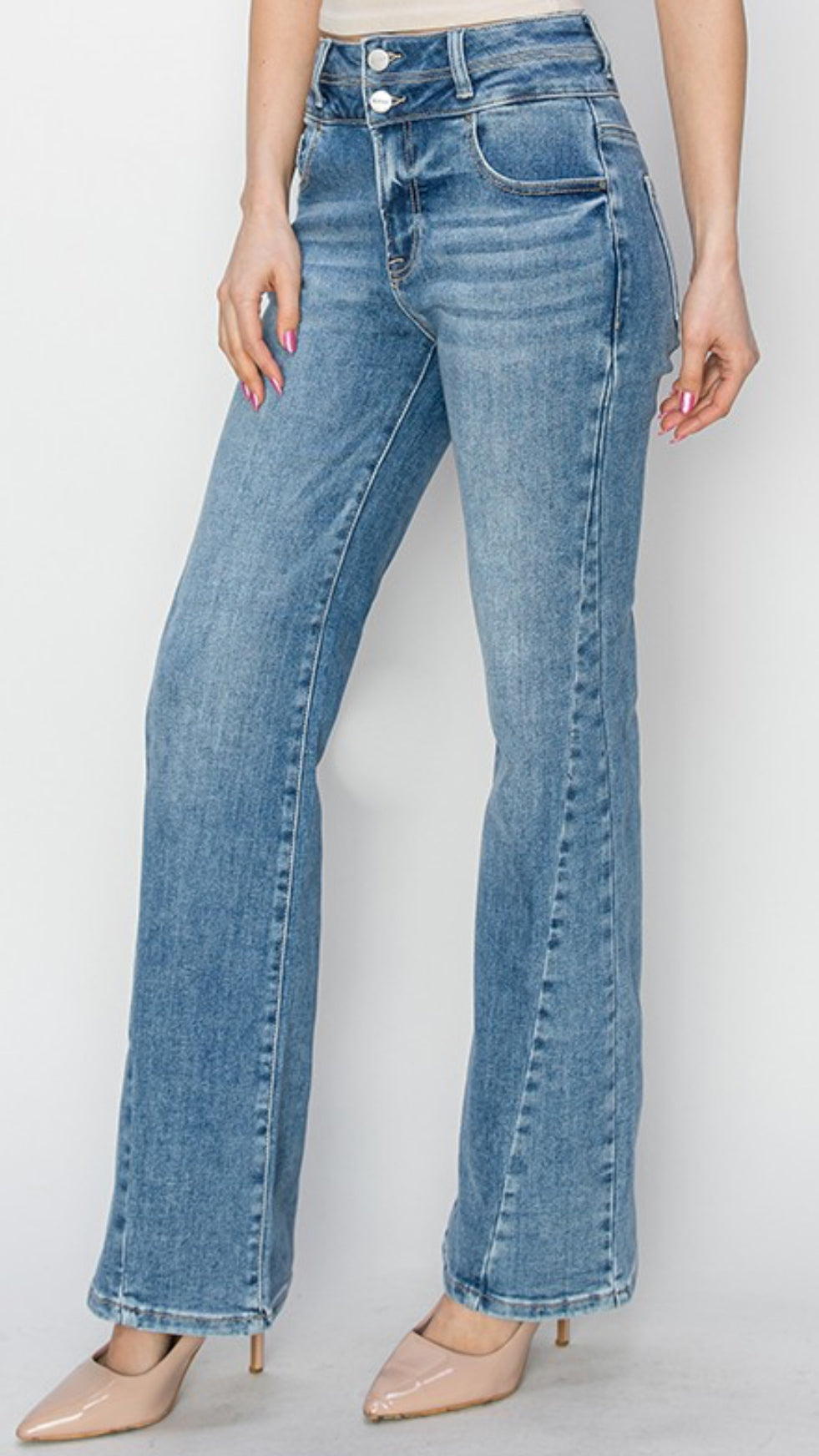 Double Button High Rise Risen Denim