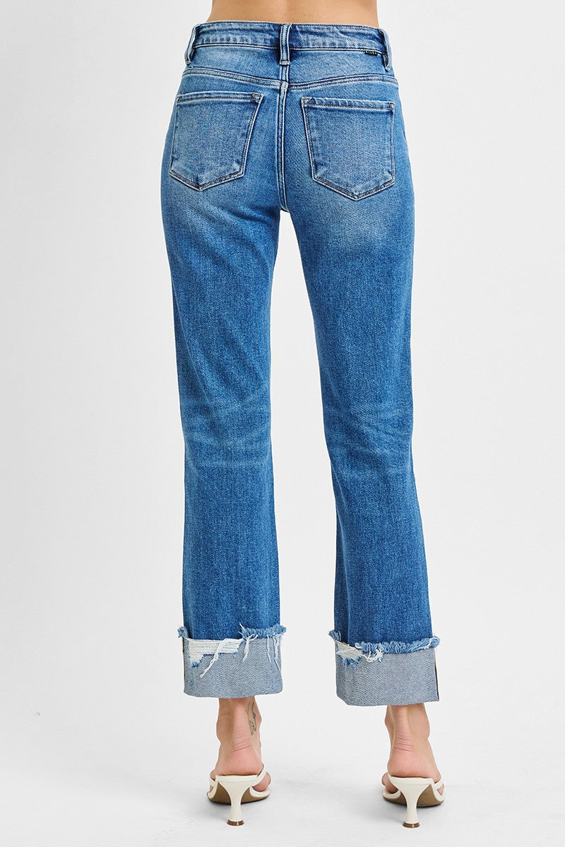 Medium Washed Cuffed Risen Jeans