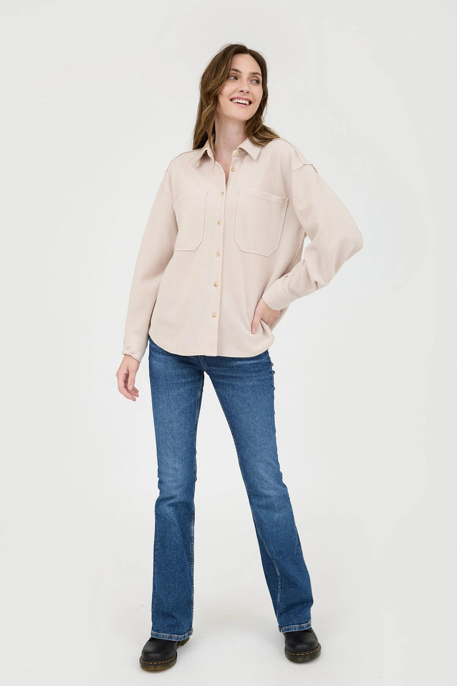Oatmeal Ribbed Button Up