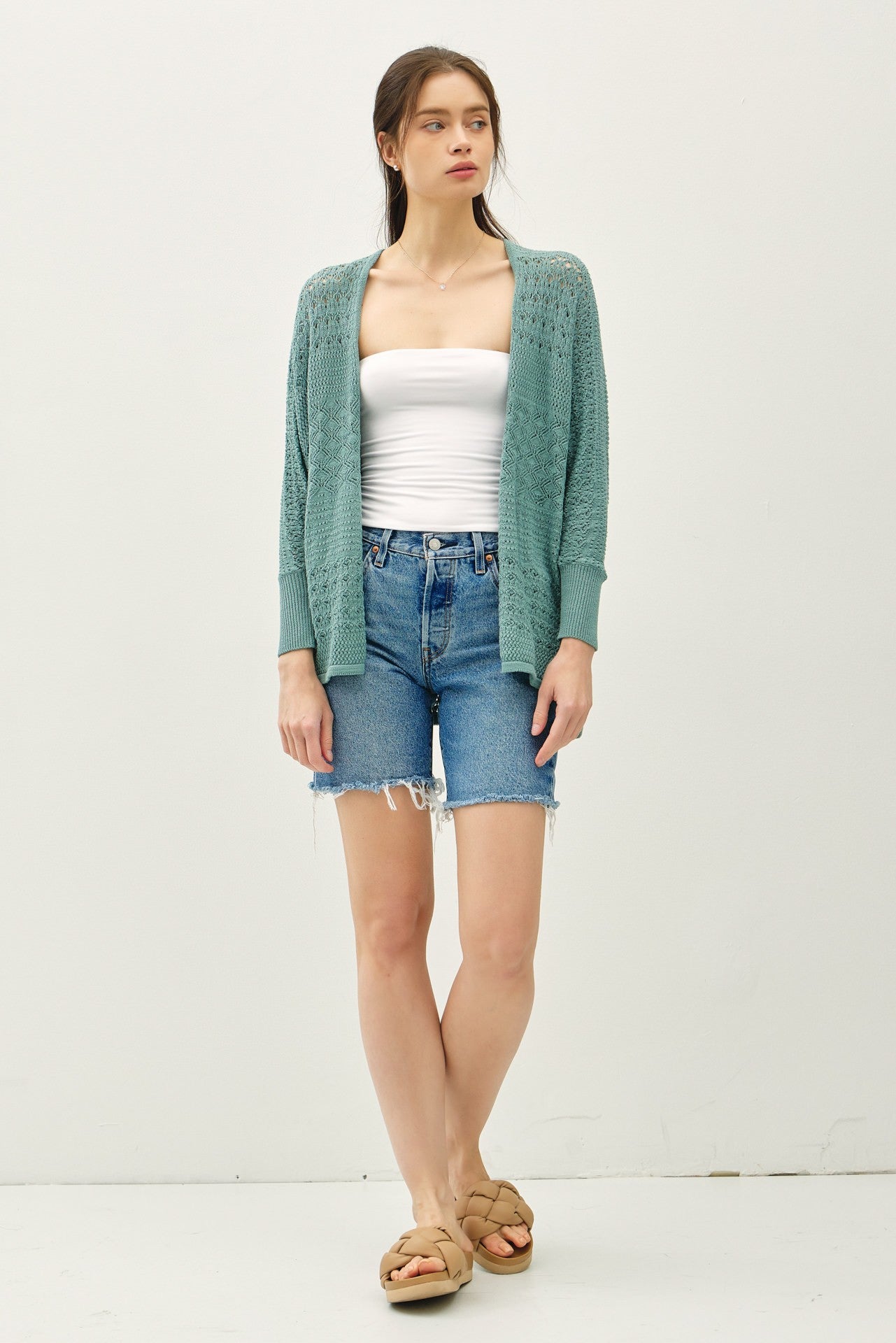 Crochet Knit Open Cardigan-Jade