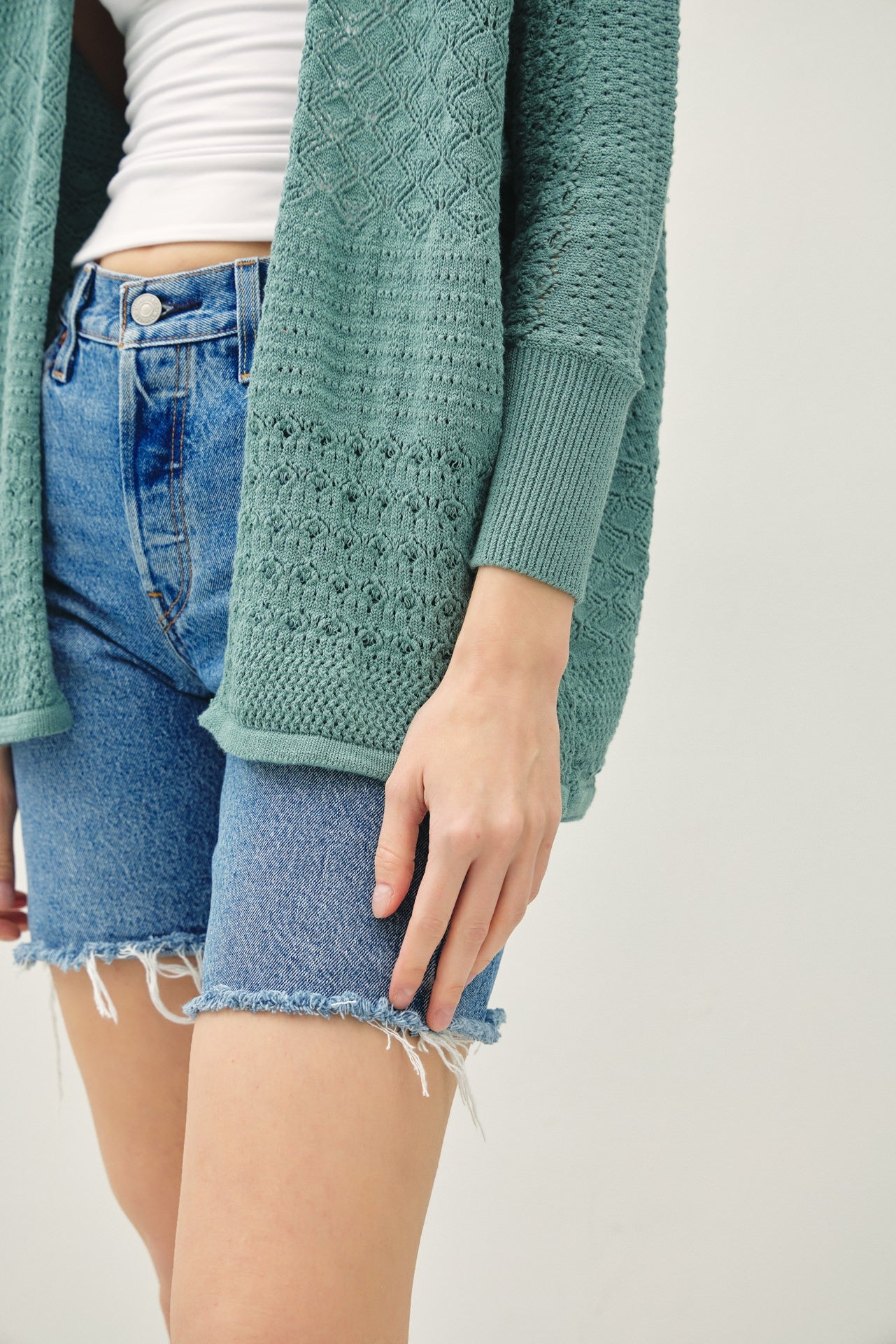 Crochet Knit Open Cardigan-Jade