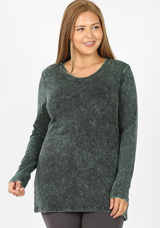 Make Time For You Acid Wash Tee-Hunter Green